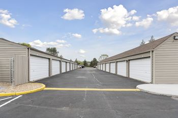 Storage unit facility with paved roadway